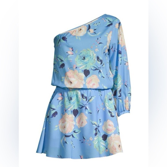 NWT $178 Yumi Kim Floral One-Shoulder Dress Blue Size Medium - Picture 3 of 6